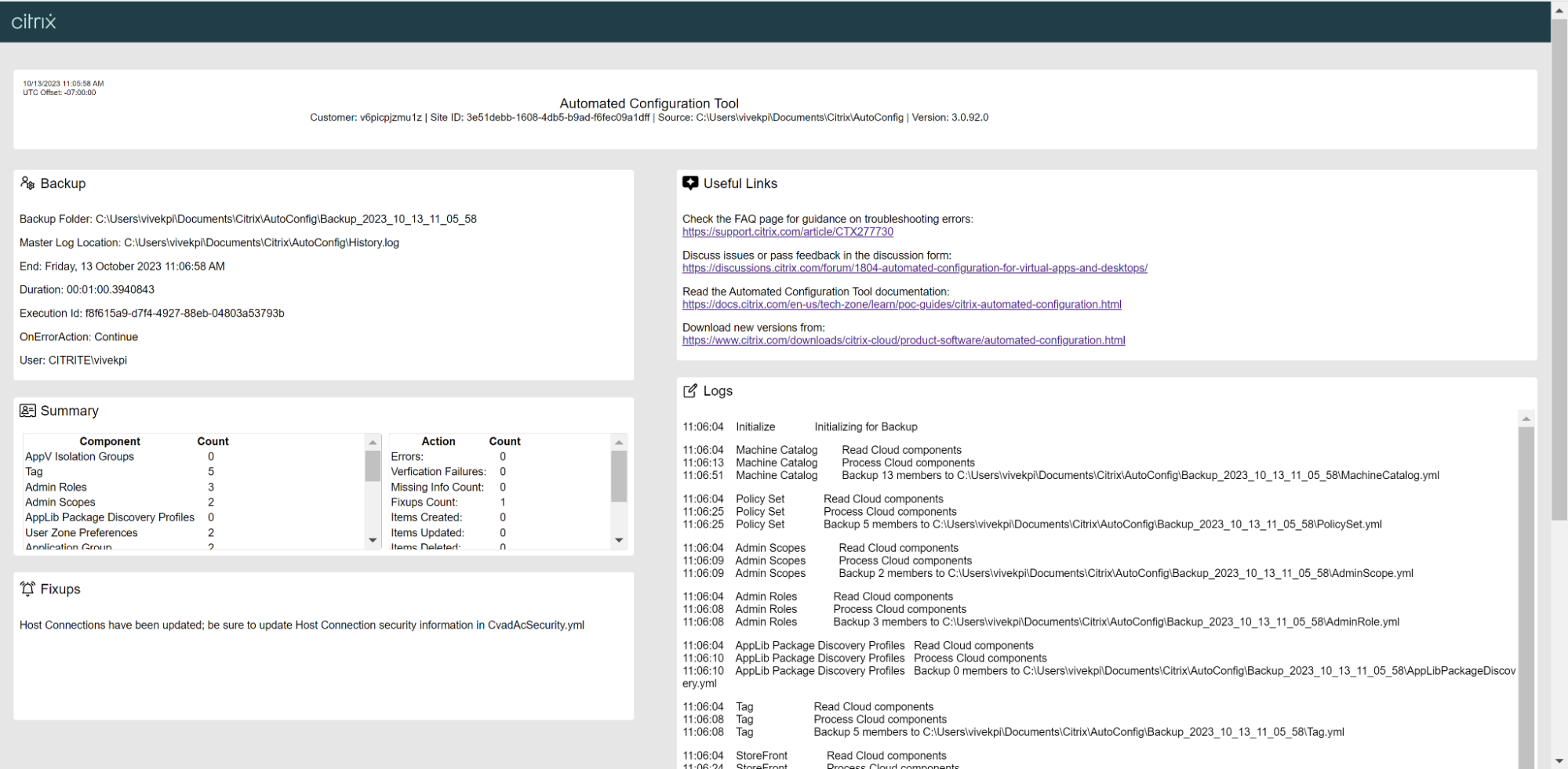 Above is a sample of the HTML log file you would get upon running migration with the Latest version of Automated Configuration Tool. 